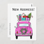 Adres Aankondiging Roze Fiat 500 Kerstcadeaus Briefkaart (Voorkant / Achterkant)
