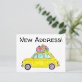 Adres aankondiging Yellow Retro Fiat 500 Briefkaart (Staand voorkant)
