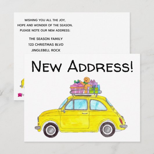 Adres aankondiging Yellow Retro Fiat 500 Briefkaart (Voorkant / Achterkant)