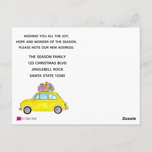 Adres aankondiging Yellow Retro Fiat 500 Briefkaart (Achterkant)