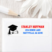 Adres afstudeerder Pet Rood en blauw Afstuderen Etiket (Insitu)