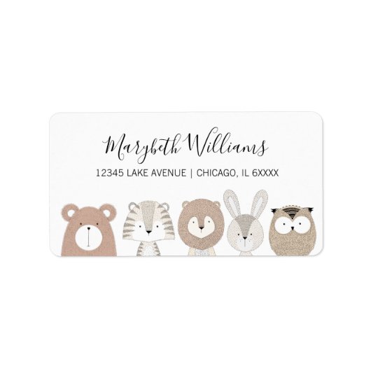 Adres Baby shower Cute Wild Animals Etiket (Voorkant)