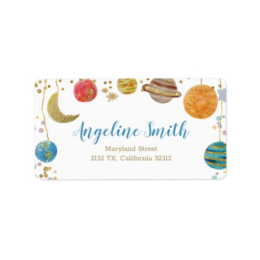 Adres Baby shower Planeten Buiten Ruimtevaart Etiket (Voorkant)