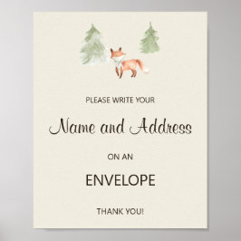 Adres Baby shower Woodland Fox en envelop Poster