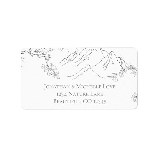 Adres  bergen, bloemen en vertakkingen etiket (Voorkant)