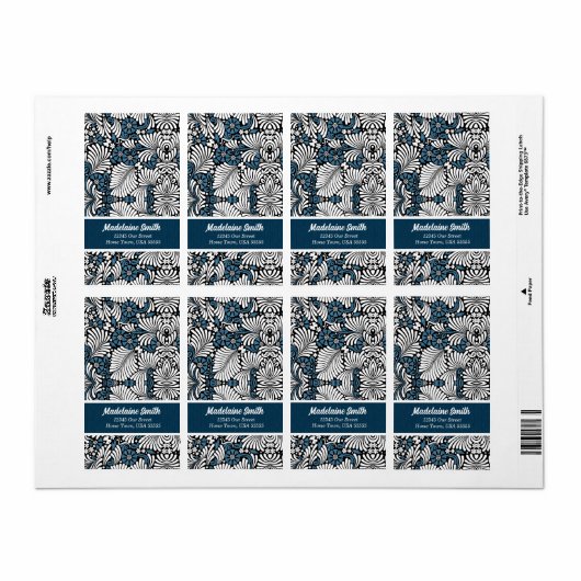 Adres Blauw en wit Fern Leaves Etiket (Full Sheet)