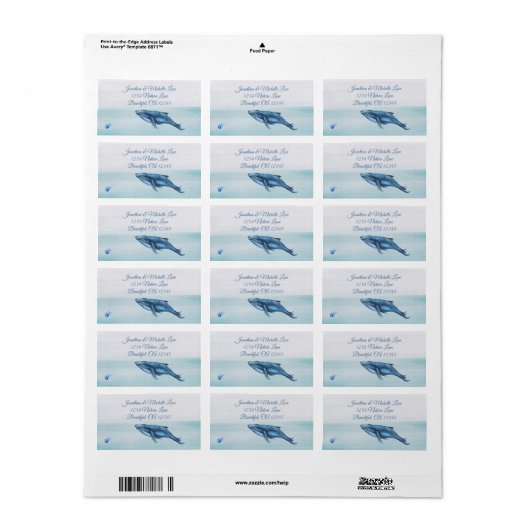 Adres blauwe walvis en zeeduivel etiket (Full Sheet)