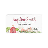 Adres boerderij House Animals Barnyard Baby shower Etiket (Voorkant)