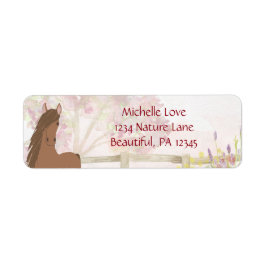 Adres  bruine paarden en bloemen etiket