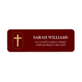 Adres Burgundy Gold Cross 1st Heilige Communie Etiket (Voorkant)