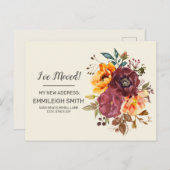 Adres Burgundy Rust Oranje Floral Change Aankondigingskaart (Voorkant / Achterkant)