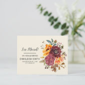 Adres Burgundy Rust Oranje Floral Change Aankondigingskaart (Staand voorkant)