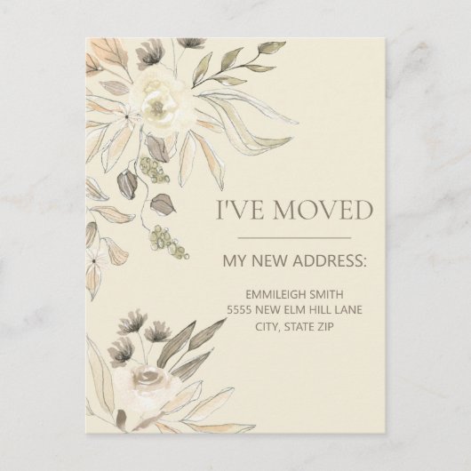 Adres Cream Brown Waterverf Floral wijzigen Briefkaart (Voorkant)