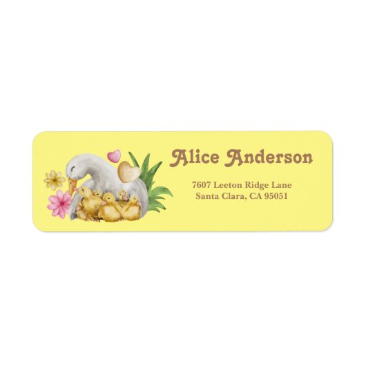 Adres Cute Yellow Duck mama & Baby shower Etiket (Voorkant)