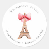 Adres Eiffel Tower Paris Ronde Sticker (Voorkant)