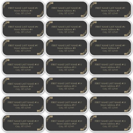 Adres Elegant Black and Gold Wedding Guest Sticker (Voorkant)