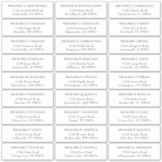 Adres Elegant Wedding Guest Sticker (Voorkant)