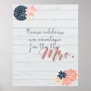 Adres en envelopteken Blush en Navy Bridal Poster