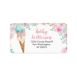 Adres Etiket Pastel ice crème floral Baby shower