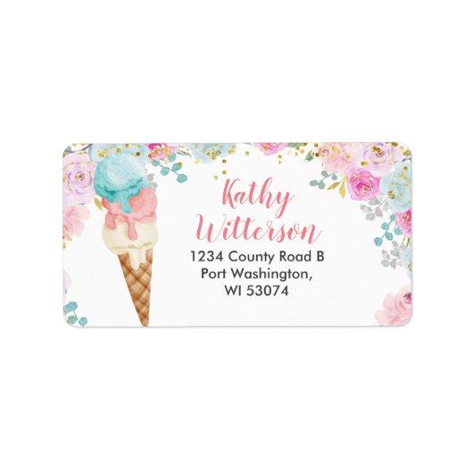 Adres Etiket Pastel ice crème floral Baby shower (Voorkant)