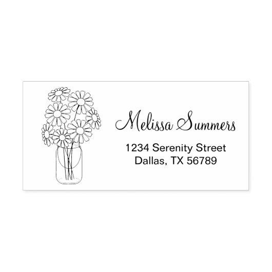 Adres Floral Daisies Mason Jar Rubberstempel (Afrduk)