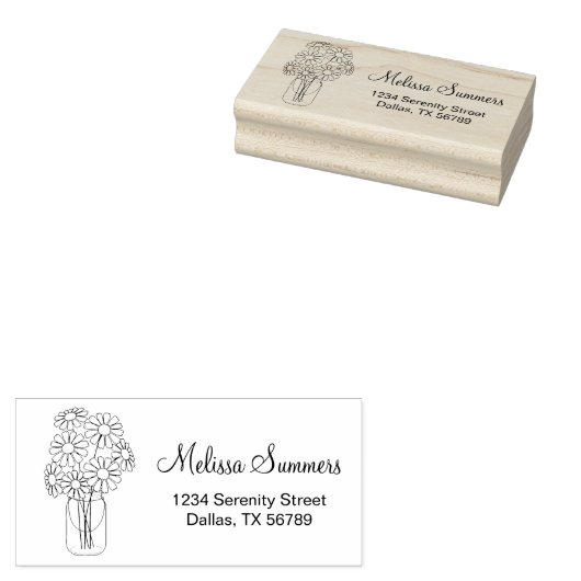 Adres Floral Daisies Mason Jar Rubberstempel (Gestempeld)