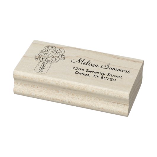 Adres Floral Daisies Mason Jar Rubberstempel (Stempel)