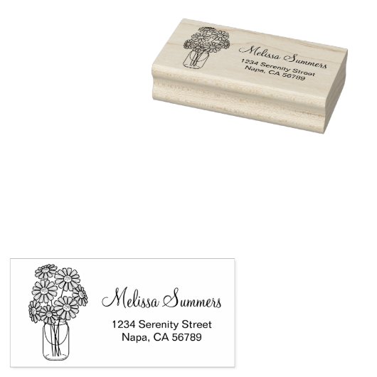 Adres Floral Daisies Mason Jar Rubberstempel (Gestempeld)