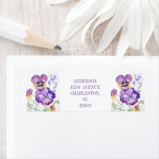 Adres florale purperpanelen etiket (Insitu)