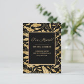 Adres gewijzigd: Elegant Black Gold Leaves Briefkaart (Staand voorkant)
