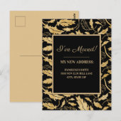 Adres gewijzigd: Elegant Black Gold Leaves Briefkaart (Voorkant / Achterkant)