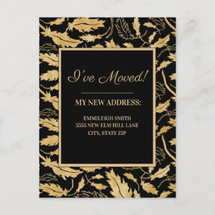 Adres gewijzigd: Elegant Black Gold Leaves Briefkaart