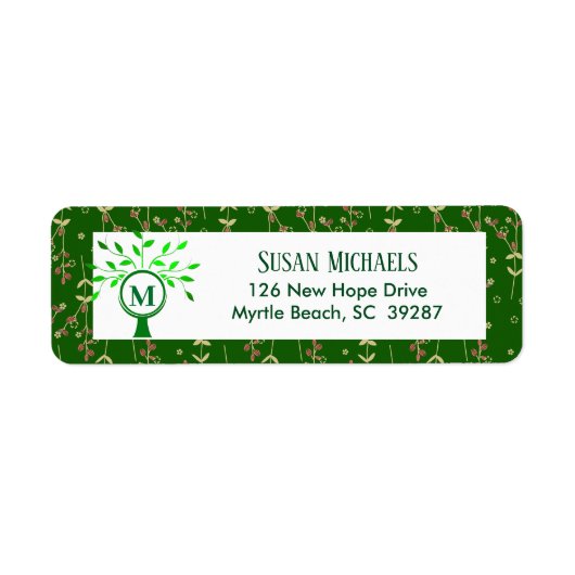 Adres gezinshereniging monogram terugkeer etiket (Voorkant)