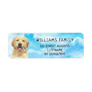 Adres Golden Retriever Dog Pet Animal Waterverf Etiket