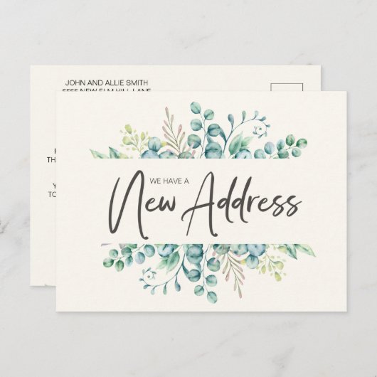 Adres Groene Eucalyptus Leaves Elegant wijzigen Briefkaart (Voorkant / Achterkant)