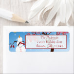 Adres groot groots Star Snowman Etiket<br><div class="desc">Candy Cane Tree Schattigee Schattige Sneeuwman op zoek naar de lucht Rood en blauw Christmas Return Address Labels Design van Sandra</div>