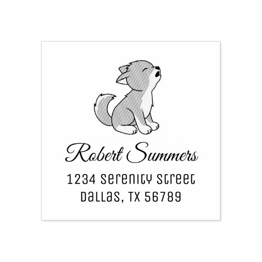 Adres Howling Gray Wolf Pup Rubberstempel (Afrduk)
