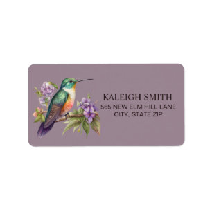 Adres Hummingbird Purple Flowers Etiket