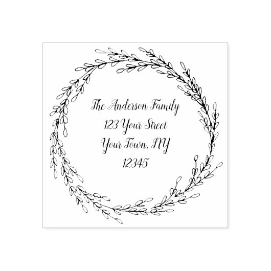 Adres in zwarte krans rubberstempel (Afrduk)