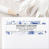 Adres Indigo Blue & White Waterverf Flowers Etiket (Insitu)