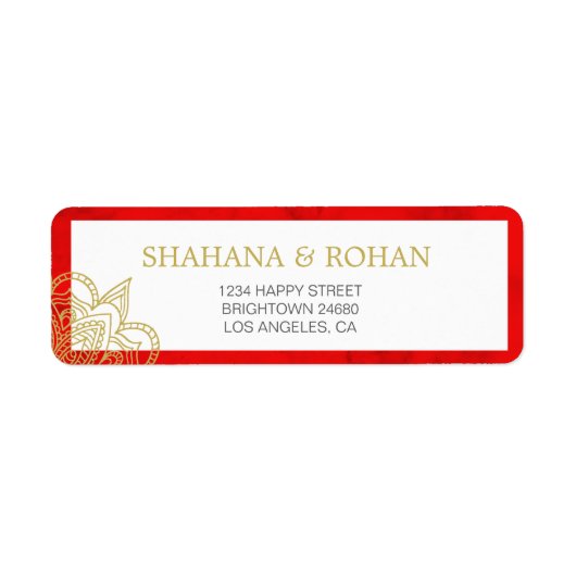 Adres Indische Style Red Gold Chic Weduwen Etiket (Voorkant)