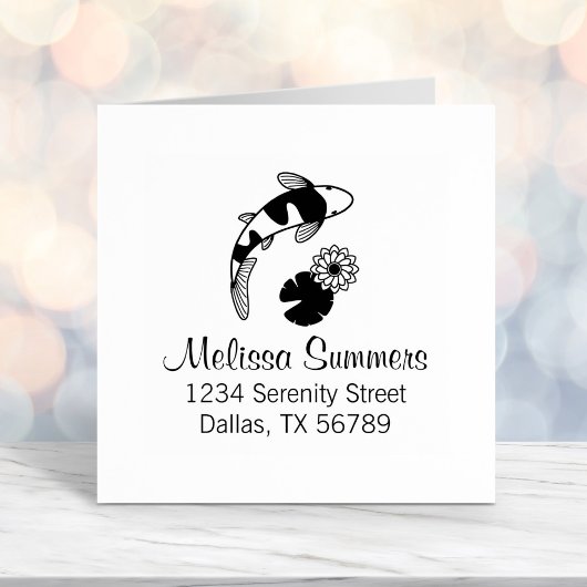 Adres Japanse Koi Fish en Water Lily Zelfinktende Stempel