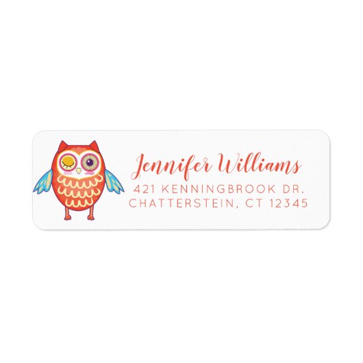 Adres jouw naam | Cute Neon Boho Owl Etiket (Voorkant)