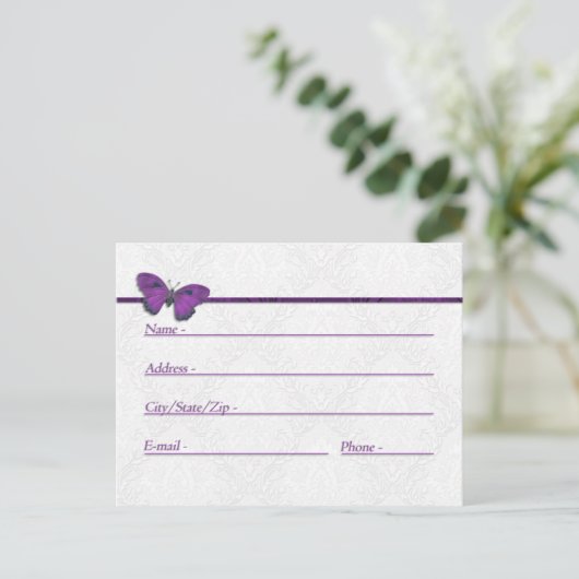Adres Kaarten Wedding Butterfly Brocade Paars (Staand voorkant)