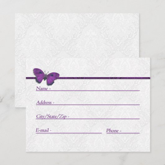 Adres Kaarten Wedding Butterfly Brocade Paars (Voorkant / Achterkant)