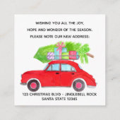 Adres kondiging Rode auto met kerstboom Informatiekaartje (Achterkant)