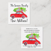Adres kondiging Rode auto met kerstboom Informatiekaartje (Voorkant / Achterkant)