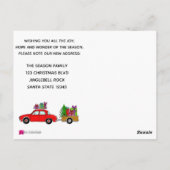 Adres kondiging rode auto met kerstcadeaus briefkaart (Achterkant)