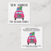 Adres kondiging rode auto met kerstcadeaus informatiekaartje (Voorkant / Achterkant)