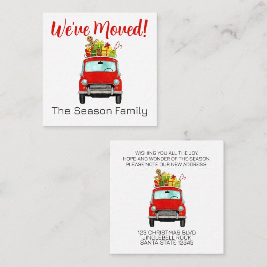 Adres kondiging rode auto met kerstcadeaus informatiekaartje (Voorkant / Achterkant)